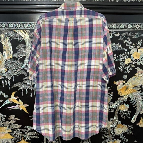 Ralph Lauren Madras Multicolor Windowpane Plaid Short Sleeve Button Shirt X - Picture 4 of 8